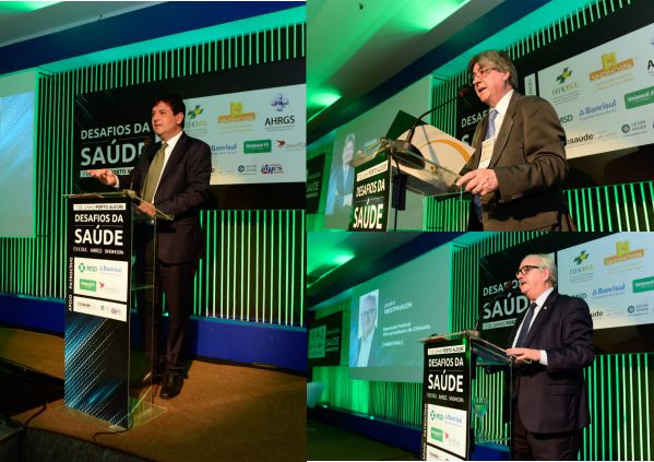 Ministro da Saúde Luiz Henrique Mandetta, presidente da FEHOSUL, Cláudio Allgayer e o Deputado Federal Pedro Westphalen