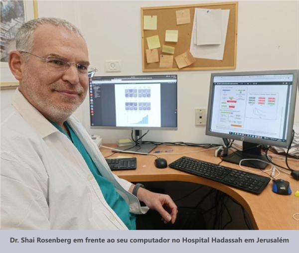 Shai Rosenberg em frente ao seu computador no Hospital Hadassah em Jerusalém